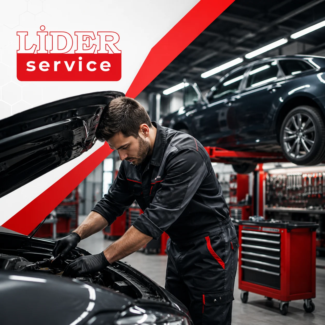 Lider Service teknisyeni araca müdahale ederken